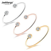 JeeMango Trendy OL Stylestainless steel Open Bangles For Women Classic Inlaid Cubic Zirconia Wedding Cuff Bracelets JB18094 2024 - buy cheap