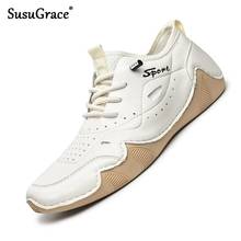 susugrace Men's Genuine Leather Shoes Autumn Quality Male 4 cm Internal Increase Shoes Breathable Light Casual Lace-up Footwear 2024 - buy cheap