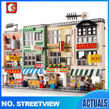 Sembo Blocks Traditional Hong Kong Retro Commercial Street View Food Store Building Bricks For Children Educational Toys 2024 - buy cheap