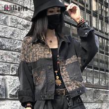 Autumn Black Leopard Women Denim Jacket Short Harajuku Punk Jean Jackets Coat Boyfriend Vintage Loose Pocket Outwear Streetwear 2024 - buy cheap