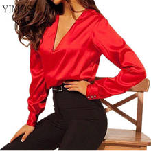 Spring Women Blouse Shirt Sexy V Neck Loose Shirt 2020 Casual Solid Long Sleeve Elegant Korean Office Tops 2024 - buy cheap