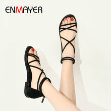 ENMAYER Gladiator Sandals Women Zip  Basic Fashion Narrow Band Cover Heel Women Sandals Square Heel Casual Genuine Leather 2024 - buy cheap