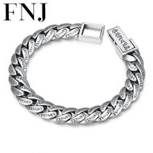 FNJ 925 Silver Bracelet Mantra 20cm Link Chain Width 11mm Original Pure S925 Silver Bracelets for Men Jewelry Fine 2024 - buy cheap