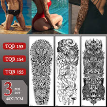 3 pcs/lot Full Arm Fake Tattoos For Men Women 3D Waterproof Temporary Tattoo Sticker Large Arm Sleeve Skull Rose Arm Sticker 2024 - buy cheap