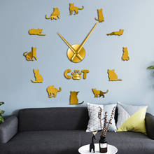 Relógio de parede grande silencioso, faça você mesmo, decoração de parede gigante com efeito espelhado e gatos, com desenho de animais de estimação 2024 - compre barato