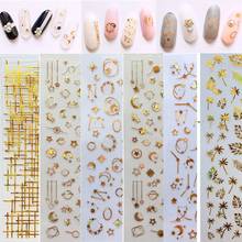 Geometric Patterns Spring Stickers For Nails Decals Adhesive Moon Star Gold Stripes Wave Line Manicure DIY Nail Art Decoration 2024 - buy cheap