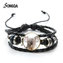 Cute Koala Baby Bracelet Fashion Precious Animal Glass Dome Photos Multilayer Leather Bracelets Woven Wristband for Kids 2024 - buy cheap