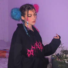 Women Gothic Flare Printed Black E-girl Hoodies harajuku Hip Hop Long Sleeve Hat Oversize Hoody Streetwear Pullovers худи 2024 - buy cheap