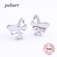 Pekurr 925 prata esterlina zircon cúbico oco coração asa borboleta parafuso prisioneiro brinco para as mulheres elegante moda jóias festa presente 2024 - compre barato