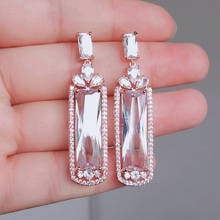 RAKOL Luxury Rectangular Cubic Zircon Long Drop Earrings for Women Fashion Bridal Wedding Dress Jewelry Accessories RE623265 2024 - buy cheap