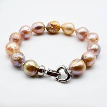 Rainbow pearl bracelet, natural color Baroque pearl, heart buckle bracelet, diameter 11-12mm, freshwater pearl, ladies jewelry 2024 - buy cheap