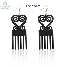 SOMESOOR Black African Symbol Comb Design Wooden Drop Earrings Afrocentric Ethnic Vintage Wood Dangle Jewelry For Women Gifts 2024 - buy cheap