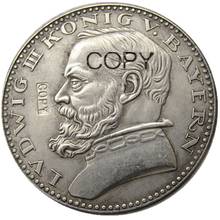 GERMAN 1913 CU Pattern 5 Mark  German ST Bavaria Ludwig III Silver Plated Copy Coin 2024 - buy cheap