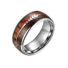 BONISKISS 8mm Tungsten Carbide Rings For Men Women Wedding Bands Koa Wood Arrow Inlay Domed Polished Shiny Comfort Fit Size 7-15 2024 - buy cheap