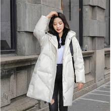 Женский пуховик с капюшоном, длинная теплая парка, свободная верхняя одежда в Корейском стиле, зимнее пальто для девочек 2024 - купить недорого