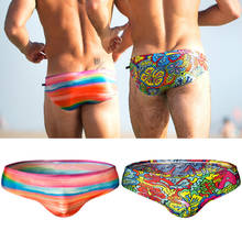 Printed Men Swimwear Swimsuit men Swimming Trunks Rainbow stripes Beachwear Sexy Briefs maillot de bain Shorts bathing suit 2024 - buy cheap
