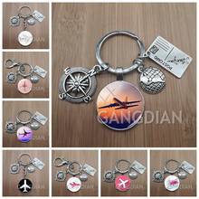 New World Map Keychain Travel Exploration Glass Aircraft Pendant DIY Keychain Men and Women Gift 2024 - buy cheap