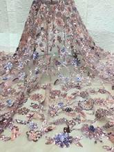 Tecido lantejoulas 5 jardas tecido africano lantejoulas bordado malha renda 2020 novo vestido com saia da moda, vestido de noite design de tecido 2024 - compre barato