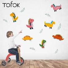 Tofok Cartoon Dinosaur Plants DIY Wall Sticker Home Fridge Furniture Decoration Sticker Window Cabinet Bedroom Mural Decals 2024 - buy cheap