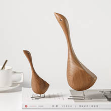 Nordic Wooden Goose Figurines Abstract Teak Wood Sculpture Lovely Couple Figure Nature Teak Animal Ornaments for Home Decoration 2024 - buy cheap