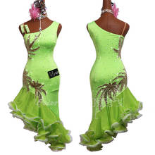 Vestido para competição de dança latina, adulto, personalizado, crianças, bordado, fluorescente, verde, osso de peixe, vestido latino bl3125 2024 - compre barato