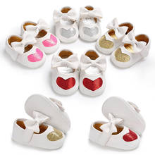 Adorable Newborn Baby Girl Shoes Soft Moccasins with Bowknot Infant Bebe Spring PU Leather First Walkers Heart Sequined 2024 - buy cheap