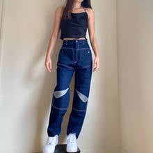 High Waist Street Fashion Contrast Colors Open-line Straight Pants Women Unique Pocket Design Patchwork Jeans Indie Denim Pants 2024 - buy cheap