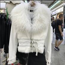 2019 зимняя новая Корейская куртка с меховым воротником, короткая куртка из искусственной кожи, Женская облегающая черная/белая мотоциклетная байкерская куртка 2024 - купить недорого