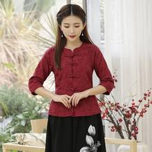 Ropa tradicional china, camisa de lino y algodón, blusa Vintage para mujer, Tops sólidos, estilo Oriental Hanfu chino, 11643 2024 - compra barato