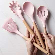 Pink Silicone Cooking Tools with Wooden Handle Spatula Soup Spoon Oil Brush Kitchenware Special Heat-resistant Kitchen Utensils 2024 - buy cheap