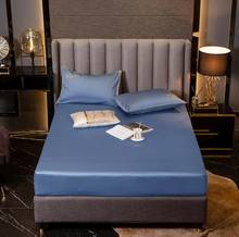 Funda de colchón azul con banda de goma, funda de cama de color sólido, Sábana de cama suave, fundas de almohada de tamaño completo Queen couvr-lit 2024 - compra barato