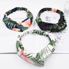 Vintage Plant Print Headband Lady Turban Summer Hairband Chiffon Knotted Cross Elastic Hair Bands For Women Hair Accessories 2024 - buy cheap