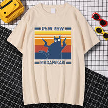 Pew Pew Madafakas Black Cat Print Clothes Men Vintage Oversize T-Shirt Summer S-XXXL Loose Tee Clothes Man New Crewneck T-Shirts 2024 - buy cheap