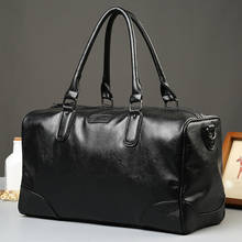 Bolso de viaje de cuero PU para hombre, bolsa de viaje de gran capacidad, tipo mensajero, color negro sólido 2024 - compra barato