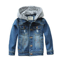 Детское джинсовое пальто весенне-осенние повседневные джинсовые куртки с капюшоном и рисунком граффити для мальчиков-подростков, верхняя одежда, 90-160 см, Dwq608 2024 - купить недорого