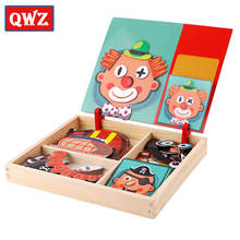 Quebra-cabeça magnético de madeira multifuncional qwz, brinquedo educacional para crianças, figura, animais, veículo, casa, placa de desenho 2024 - compre barato