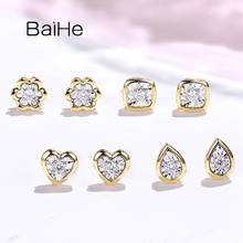 BAIHE Solid 14K White Yellow Gold H/SI Natural Diamond Flower/Square/Heart/Water drop Stud Earrings Women Fine Jewelry Aretes 2024 - buy cheap