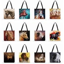 Ladies Shoulder Bag Steed Art Print Tote Bag Women Casual Tote Luxury Painting Horse outdoor Beach Tote Foldable Shopping Bag 2024 - buy cheap