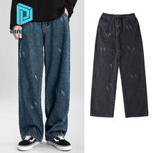 DUEWEER мужские прямые черные джинсы царапины рваные джинсы хип-хоп состаренные джинсы y2k брюки мужские Широкие джинсовые брюки 2024 - купить недорого