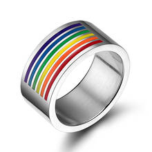 Anel de aço inoxidável lgbt colorido, anel de arco-íris para homens e mulheres, lebian & gay, 10mm de largura, joia com dropshipping 2024 - compre barato