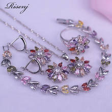 Multi color Top Cubic Zircon Flower Square Silver Color Jewelry Set For Women Earring Necklace Ring Bracelet Fast Ship 2024 - buy cheap