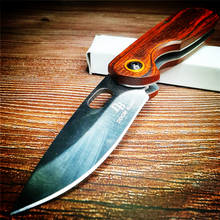 Cuchillo de bolsillo de acero inoxidable, cuchillo plegable, mango de madera, cuchillo de supervivencia de campo, herramienta multifunción 2024 - compra barato