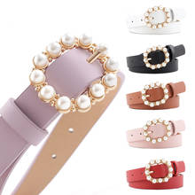 Fashion Pearl Decorative Belt Ladies Belt Round Pin Buckle Pearl Belts Women's Casual Solid PU Leather Thin Belt Ceinture Femme 2024 - buy cheap