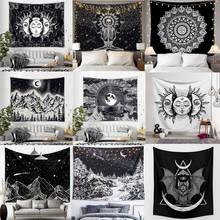 Tapeçaria de parede branca, preta, lua do sol, mandala, celestial, tapeçaria de parede para decoração de dormitórios, tapeçaria psicodélico 2024 - compre barato