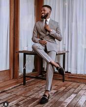 Grey Stripe Peak Lapel Wedding Men Suits Fashion Party Prom Slim Fit Tuxedo Costume Homme Groom Terno Masculino Blazer 2 Pcs 2024 - buy cheap