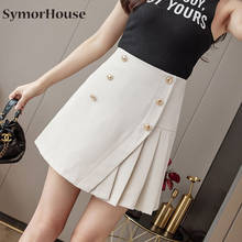 Skirts Womens Fashion Solid High Waist Pleated Mini Skirt Slim Waist Casual breasted Skirts Apricot A-line Skirt Falda 2024 - buy cheap