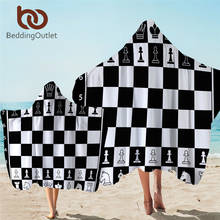 BeddingOutlet Chess Board Hooded Towel Games Microfiber Bath Towel With Hood Black White Kids Adult Wearable Beach Wrap Blanket 2024 - buy cheap