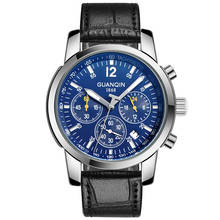 GUANQIN часы для мужчин Топ бренд класса люкс Бизнес водонепроницаемые светящиеся часы кварцевые наручные часы кожаный Хронограф Мужские спортивные часы 2024 - купить недорого