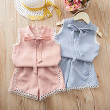 Conjuntos de roupas de verão para bebês, roupas para meninas, colete com laço + shorts, roupas esportivas para meninas 2024 - compre barato
