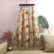New Autumn Women Mesh Skirt Dragonfly Sequin Embroidery Long Skirt Ladies Casual Voile Appliques Skirt Mid-calf Swing Skirts 2024 - buy cheap